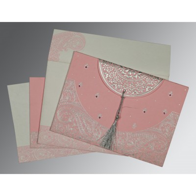 BABY PINK HANDMADE COTTON EMBOSSED WEDDING CARD : IN-8234G - 123WeddingCards