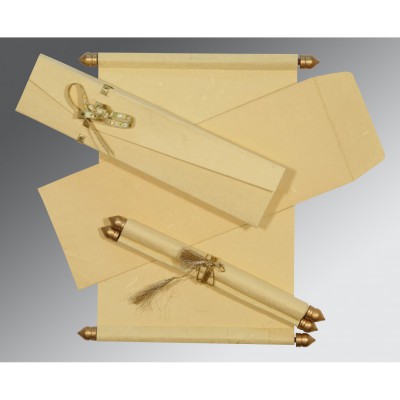 BEIGE HANDMADE SILK WEDDING CARD : SC-5001B - 123WeddingCards