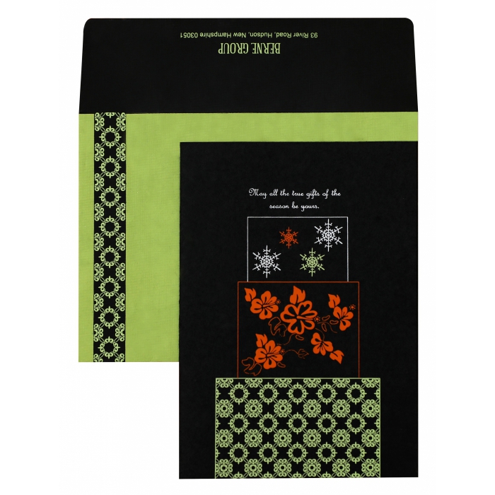 BLACK HANDMADE COTTON FLORAL THEMED - SCREEN PRINTED HOLIDAY CARDS : H-851 - 123WeddingCards
