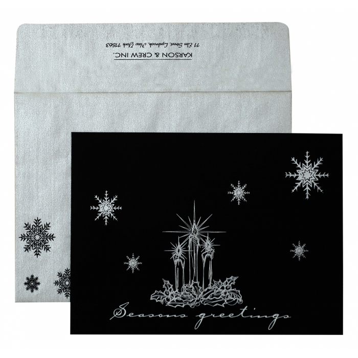 BLACK MATTE DAMASK THEMED - SCREEN PRINTED HOLIDAY CARDS : H-866 - 123WeddingCards