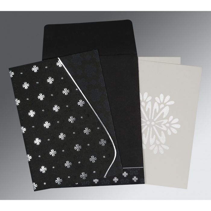 BLACK MATTE FLORAL THEMED - FOIL STAMPED WEDDING INVITATION : IN-8237H - 123WeddingCards