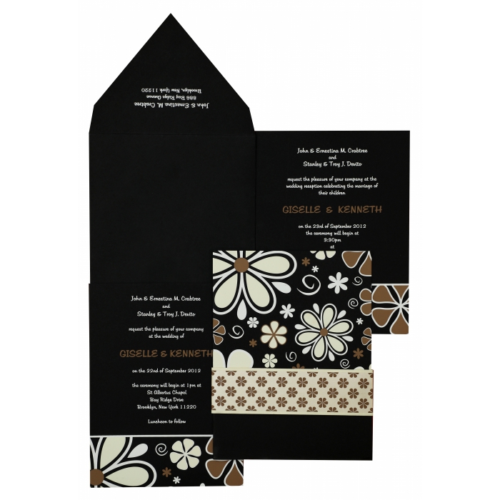 BLACK MATTE FLORAL THEMED - SCREEN PRINTED WEDDING INVITATION : I-842 - 123WeddingCards