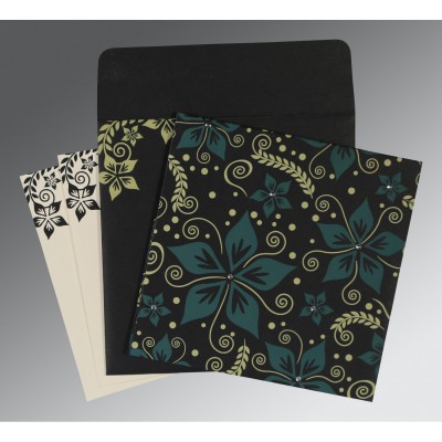BLACK MATTE FLORAL THEMED - SCREEN PRINTED WEDDING INVITATION : SO-8240A - 123WeddingCards