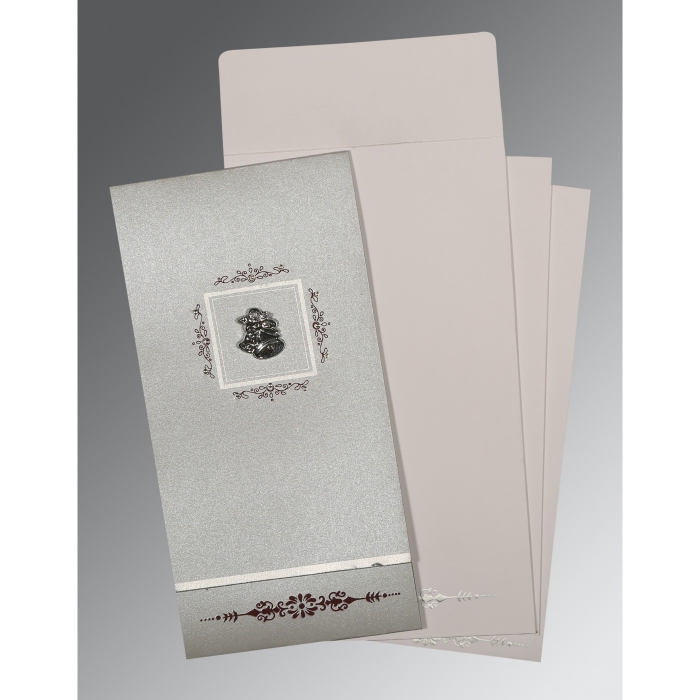 LIGHT GREY SHIMMERY EMBOSSED WEDDING CARD : C-1427 - 123WeddingCards