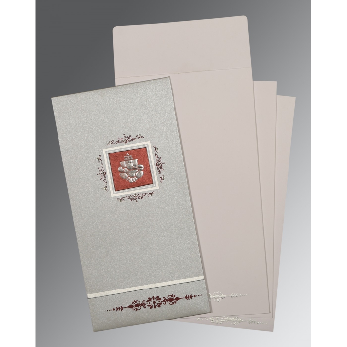 LIGHT GREY SHIMMERY EMBOSSED WEDDING CARD : IN-1427 - 123WeddingCards