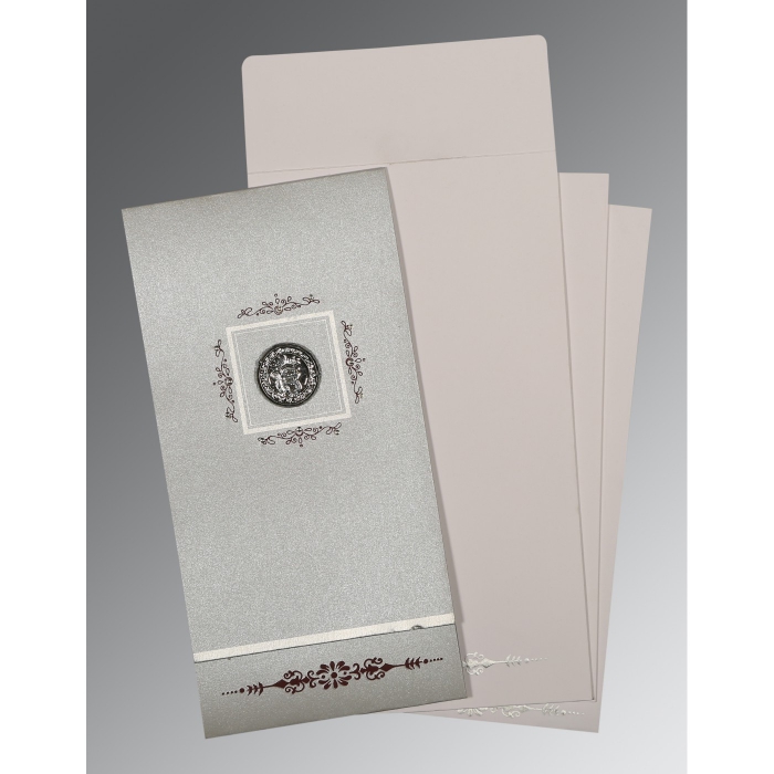 LIGHT GREY SHIMMERY EMBOSSED WEDDING CARD : S-1427 - 123WeddingCards