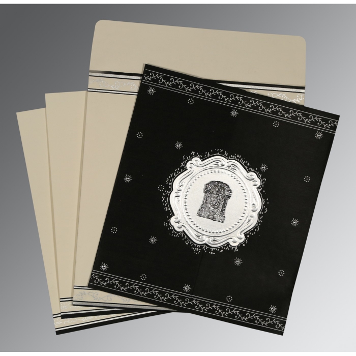BLACK SILVER SHIMMERY EMBOSSED WEDDING INVITATION : IN-8202L - 123WeddingCards