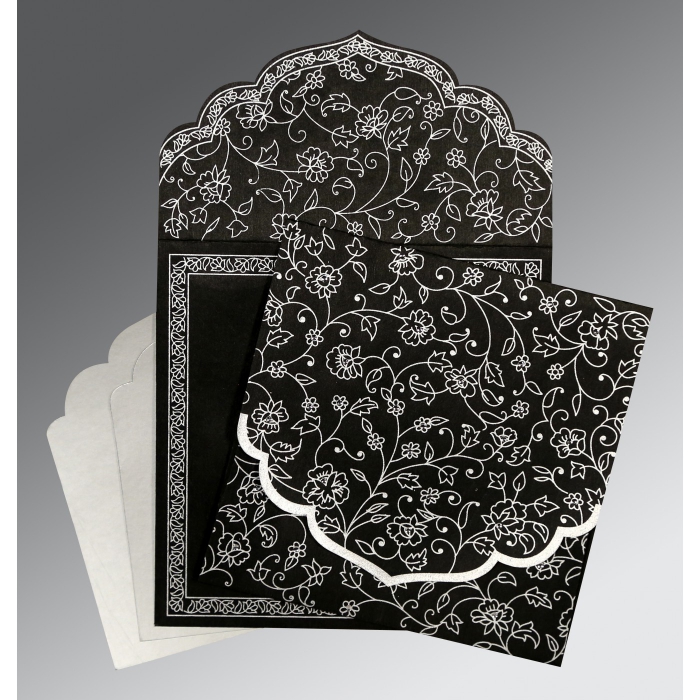 BLACK WOOLY FLORAL THEMED - SCREEN PRINTED WEDDING INVITATION : IN-8211B - 123WeddingCards