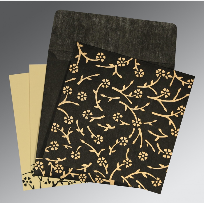 BLACK WOOLY FLORAL THEMED - SCREEN PRINTED WEDDING INVITATION : IN-8216K - 123WeddingCards