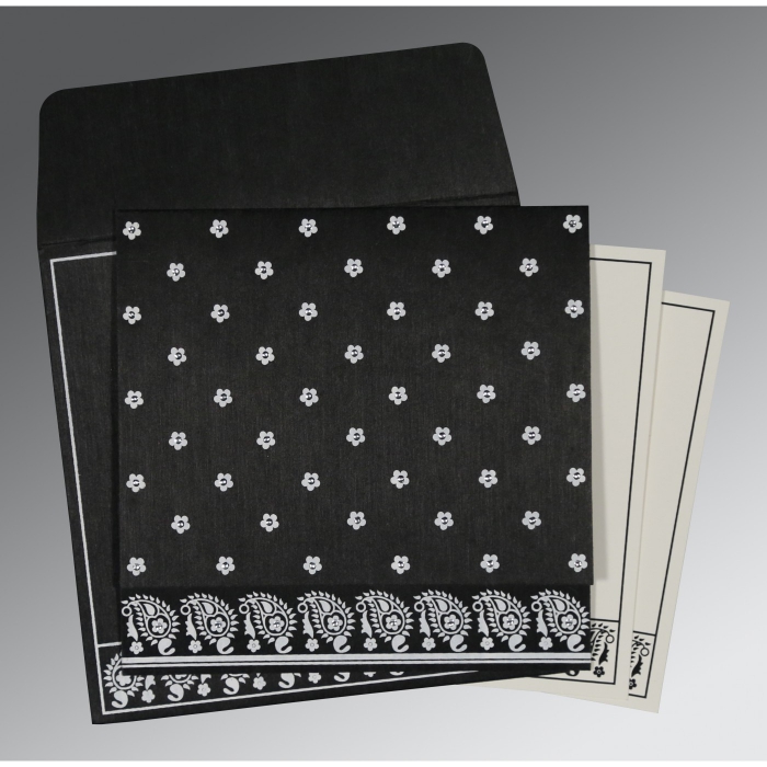 BLACK WOOLY FLORAL THEMED - SCREEN PRINTED WEDDING CARD : IN-8218L - 123WeddingCards