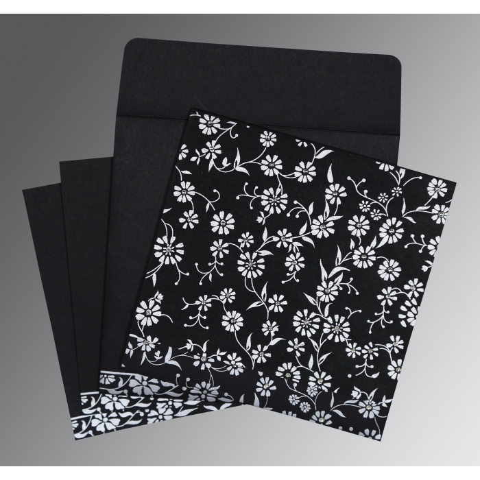 BLACK MATTE FLORAL THEMED - SCREEN PRINTED WEDDING CARD : IN-8222J - 123WeddingCards