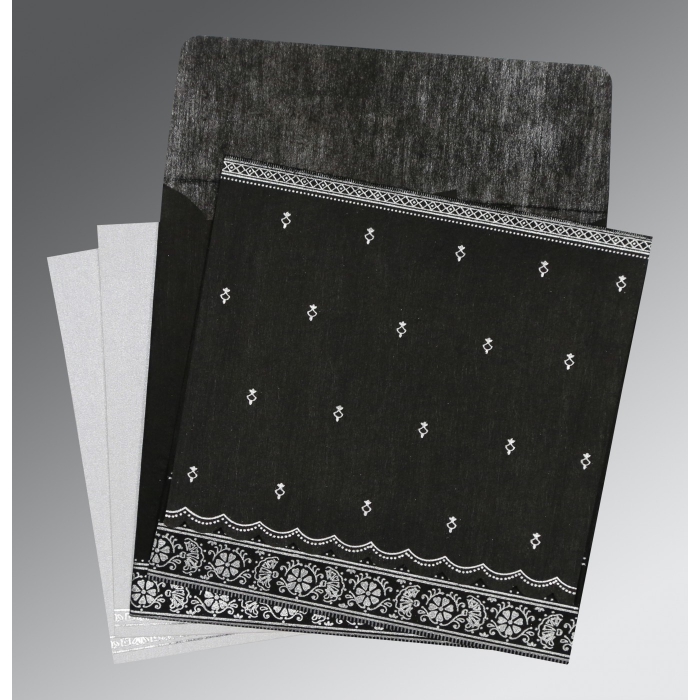BLACK WOOLY FOIL STAMPED WEDDING CARD : IN-8242B - 123WeddingCards