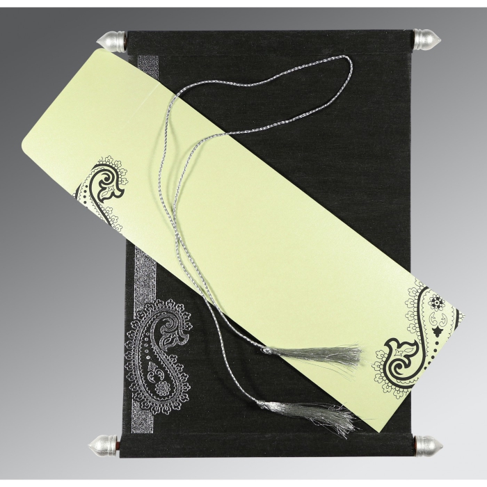 BLACK WOOLY FOIL STAMPED WEDDING CARD : SC-5015C - 123WeddingCards
