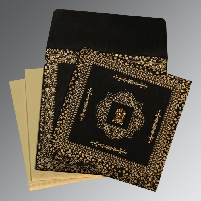 BLACK WOOLY GLITTER WEDDING CARD : IN-8205K - 123WeddingCards