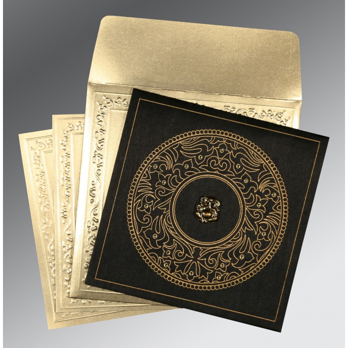 BLACK WOOLY SCREEN PRINTED WEDDING CARD : IN-8214D - 123WeddingCards