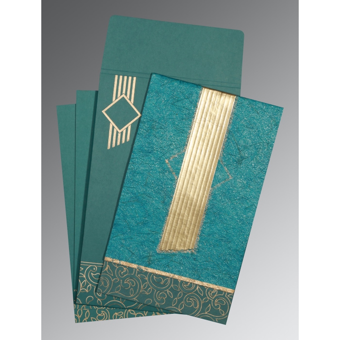 TEAL BLUE MATTE BOX THEMED - EMBOSSED WEDDING INVITATION : RU-1438 - 123WeddingCards