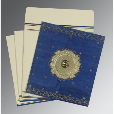 BLUE GOLD SHIMMERY EMBOSSED WEDDING INVITATION : IN-8202I - 123WeddingCards