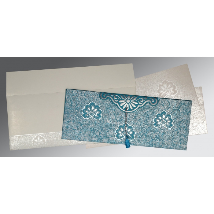 TEAL BLUE HANDMADE COTTON EMBOSSED WEDDING INVITATION : C-1410 - 123WeddingCards