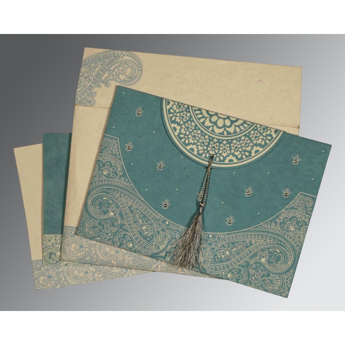 BURMUDA GREY HANDMADE COTTON EMBOSSED WEDDING CARD : IN-8234E - 123WeddingCards