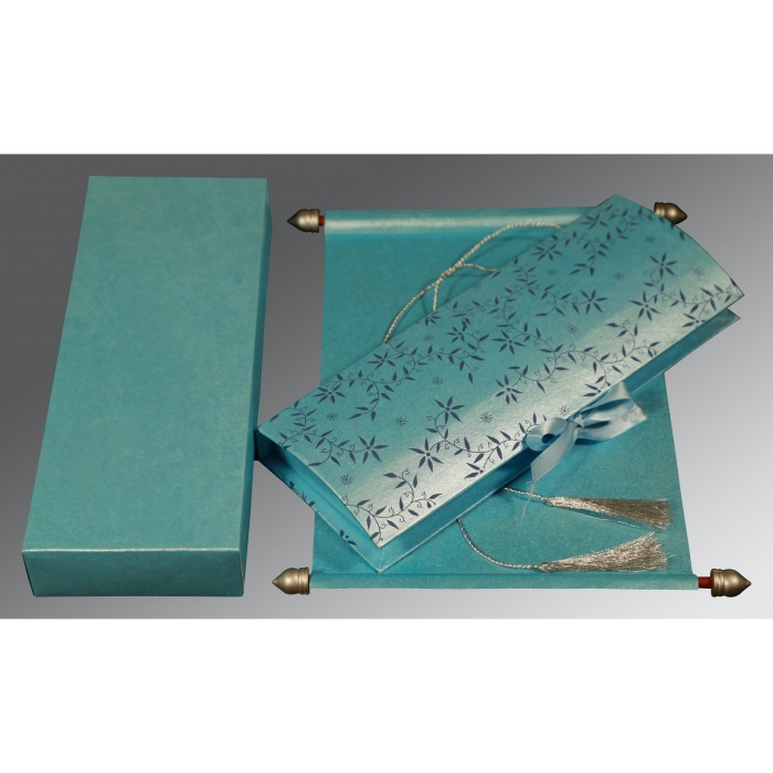 TURQUOISE HANDMADE SHIMMER WEDDING INVITATION : SC-5007D - 123WeddingCards