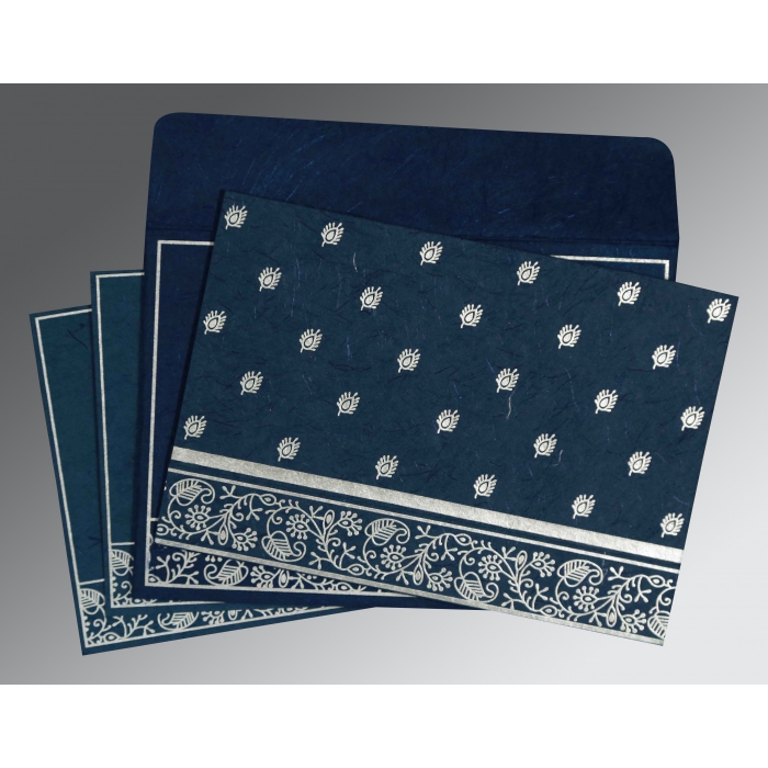 COBALT BLUE HANDMADE SILK SCREEN PRINTED WEDDING CARD : IN-8215I - 123WeddingCards