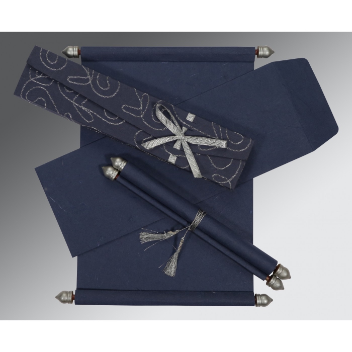 TORNADO BLUE HANDMADE SILK WEDDING CARD : SC-5002D - 123WeddingCards