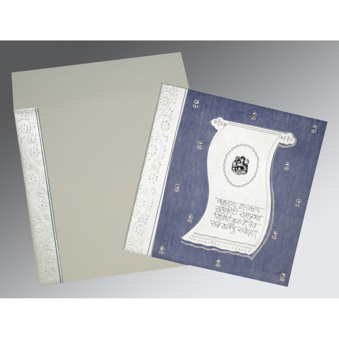 BLUE MATTE EMBOSSED WEDDING CARD : W-2109 - 123WeddingCards