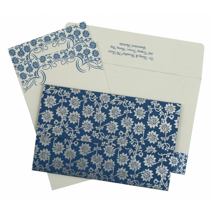 BLUE MATTE FLORAL THEMED - SCREEN PRINTED WEDDING INVITATION : W-810A - 123WeddingCards