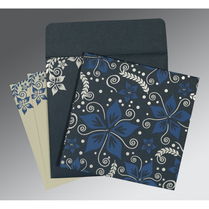 GRAYISH BLUE MATTE FLORAL THEMED - SCREEN PRINTED WEDDING INVITATION : IN-8240C - 123WeddingCards
