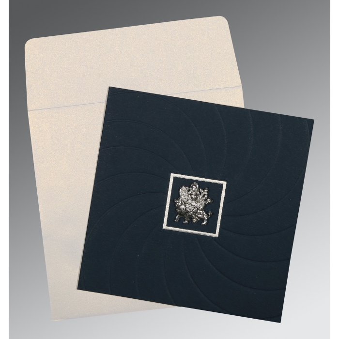 PRUSSIAN BLUE MATTE POCKET THEMED - EMBOSSED WEDDING CARD : G-1436 - 123WeddingCards