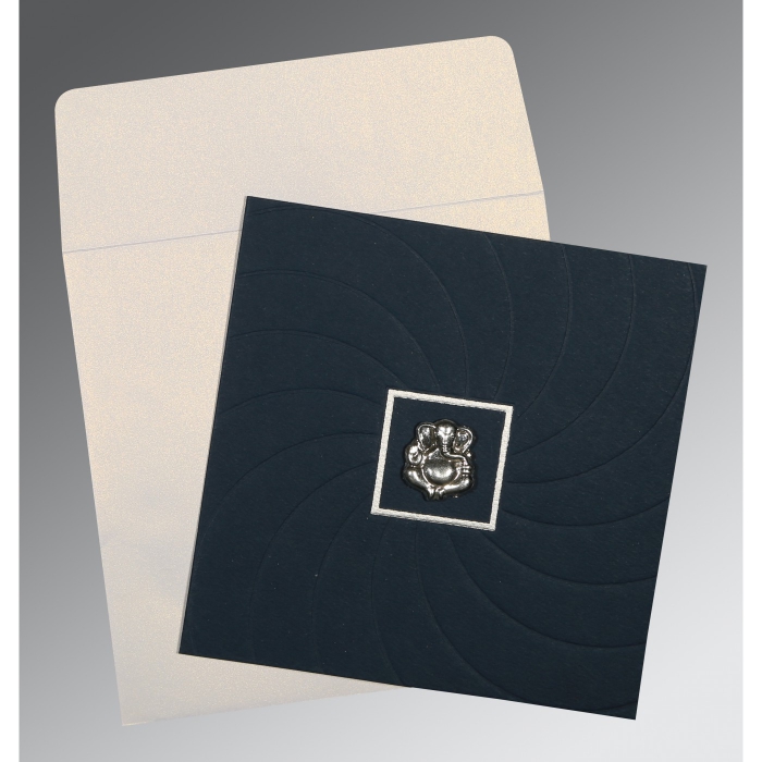 PRUSSIAN BLUE MATTE POCKET THEMED - EMBOSSED WEDDING CARD : IN-1436 - 123WeddingCards