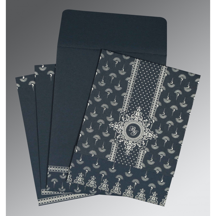 GRAYISH BLUE MATTE SCREEN PRINTED WEDDING INVITATION : IN-8247G - 123WeddingCards