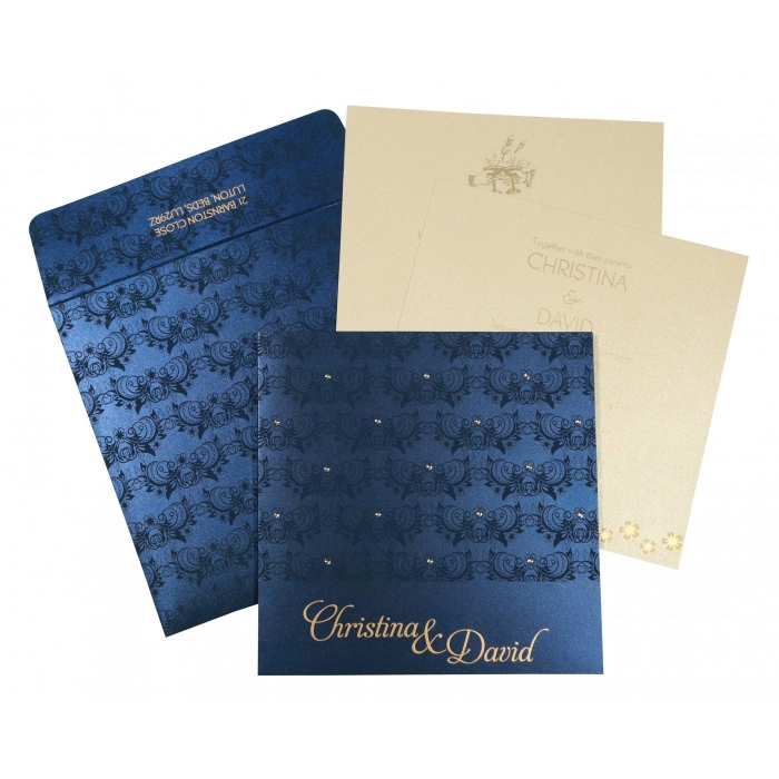 BLUE SHIMMERY BUTTERFLY THEMED - SCREEN PRINTED WEDDING CARD : SO-8258A - 123WeddingCards