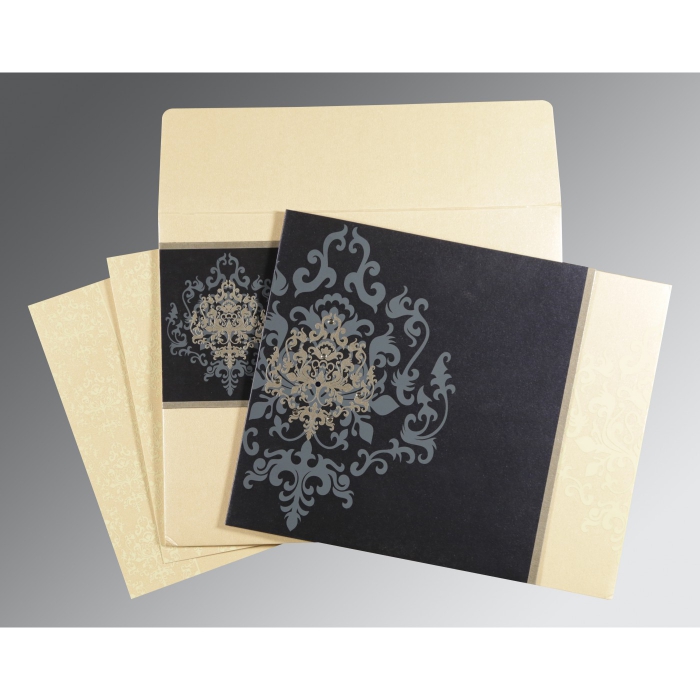 BLUE IVORY SHIMMERY DAMASK THEMED - SCREEN PRINTED WEDDING CARD : IN-8253D - 123WeddingCards