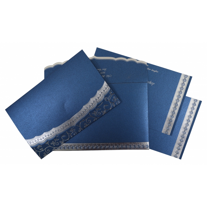 BLUE SHIMMERY FOIL STAMPED WEDDING INVITATION : IN-806B - 123WeddingCards