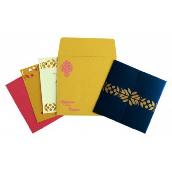 BLUE SHIMMERY LASER CUT WEDDING INVITATION : D-8260A - 123WeddingCards