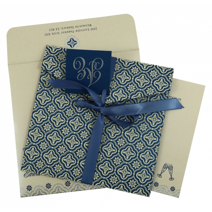 BLUE SHIMMERY SCREEN PRINTED WEDDING INVITATION : IN-805D - 123WeddingCards