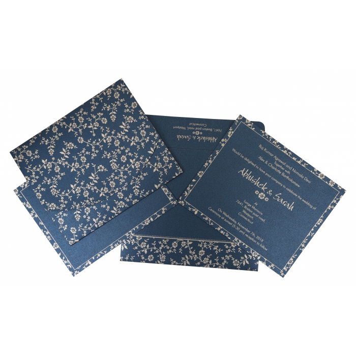 NAVY BLUE SHIMMERY SCREEN PRINTED WEDDING INVITATION : IN-804D - 123WeddingCards