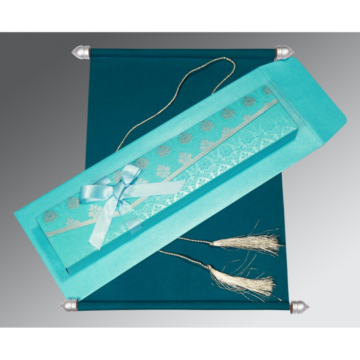 TEAL BLUE VELVET WEDDING INVITATION : SC-5016E - 123WeddingCards