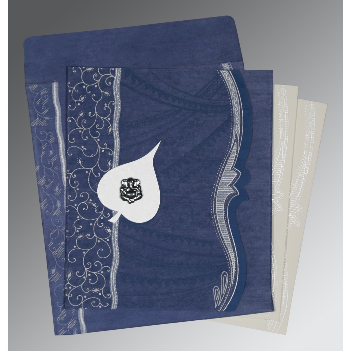 INDIGO BLUE SHIMMERY EMBOSSED WEDDING CARD : IN-8210H - 123WeddingCards
