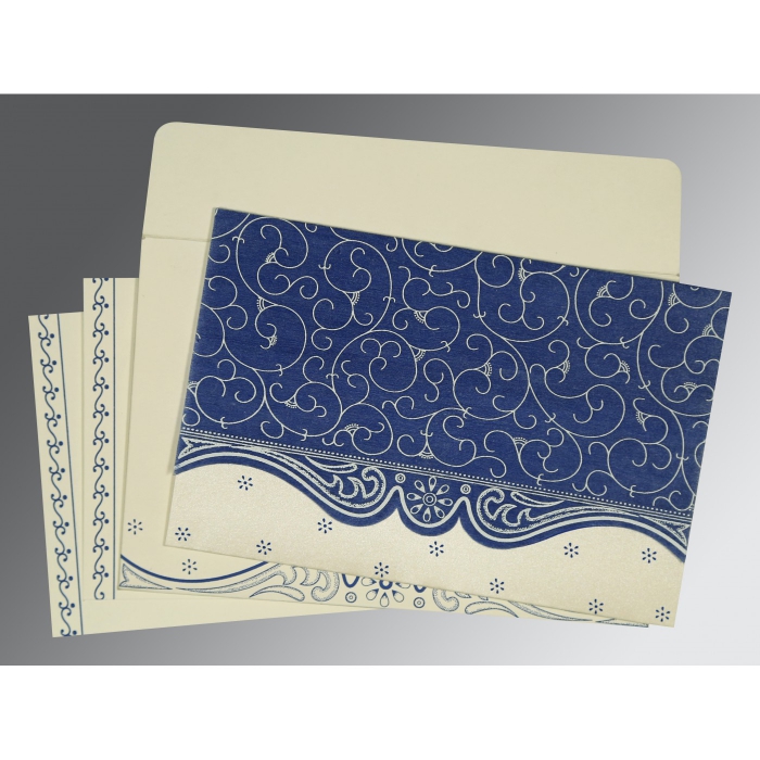 COBALT BLUE MATTE EMBOSSED WEDDING INVITATION : IN-8221C - 123WeddingCards