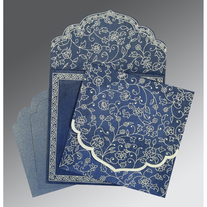 COBALT BLUE WOOLY FLORAL THEMED - SCREEN PRINTED WEDDING INVITATION : IN-8211P - 123WeddingCards