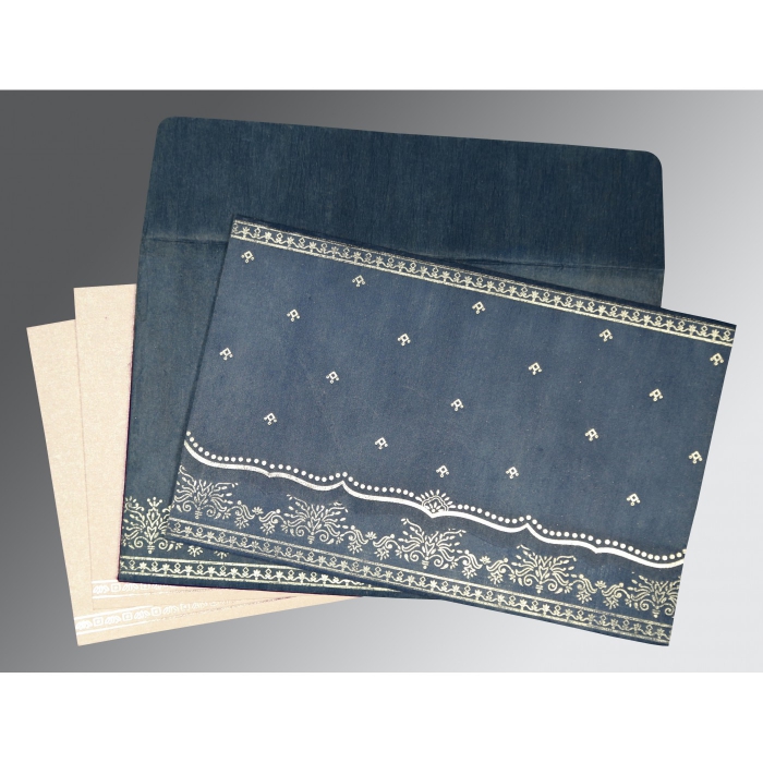 SMOKE BLUE WOOLY FOIL STAMPED WEDDING INVITATION : IN-8241P - 123WeddingCards
