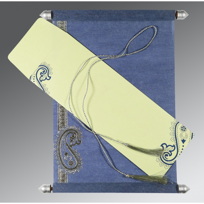 BLUE WOOLY FOIL STAMPED WEDDING CARD : SC-5015A - 123WeddingCards
