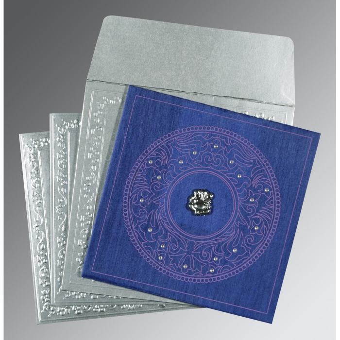 BLUE WOOLY SCREEN PRINTED WEDDING CARD : IN-8214Q - 123WeddingCards