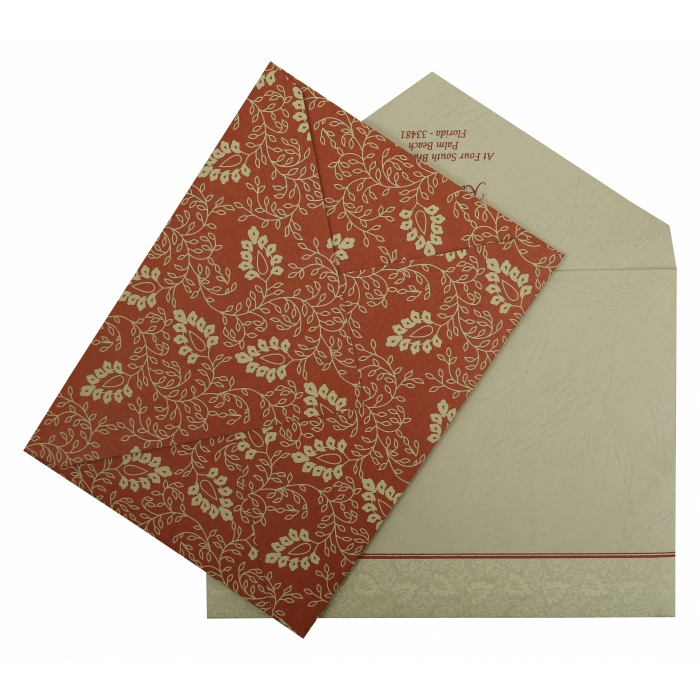 BRICK RED MATTE SCREEN PRINTED WEDDING INVITATION : IN-811B - 123WeddingCards