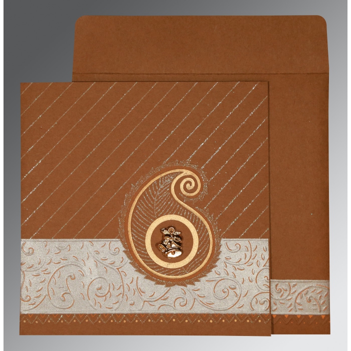DARK ORANGE MATTE EMBOSSED WEDDING CARD : C-1178 - 123WeddingCards