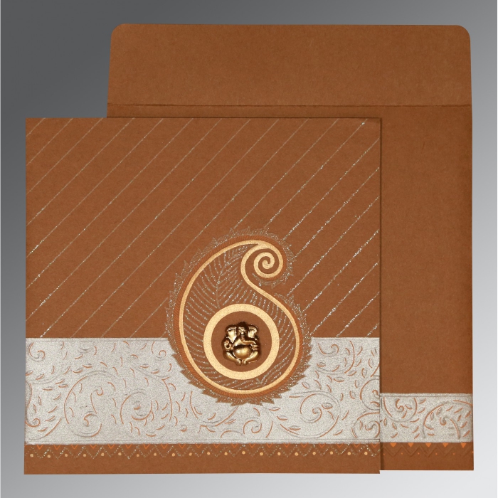 DARK ORANGE MATTE EMBOSSED WEDDING CARD : IN-1178 - 123WeddingCards