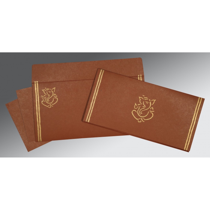 MEDIUM BROWN MATTE EMBOSSED WEDDING CARD : IN-2182 - 123WeddingCards