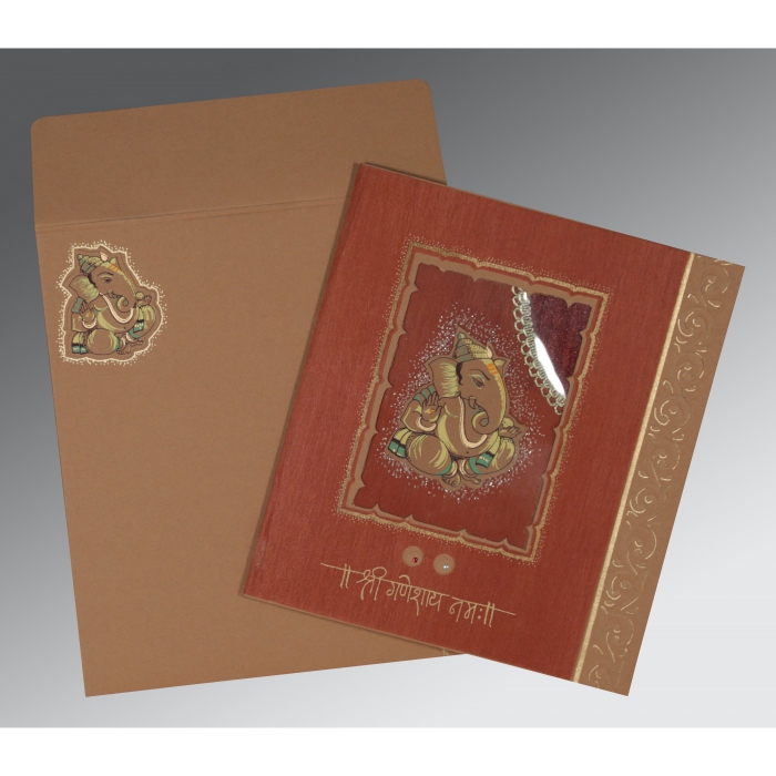 RED BROWN MATTE EMBOSSED WEDDING CARD : W-2145 - 123WeddingCards